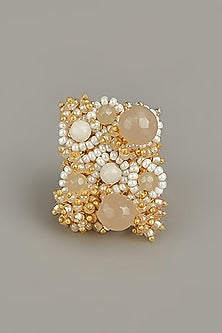 Gold Finish Pearl Crystal & Bead Ring