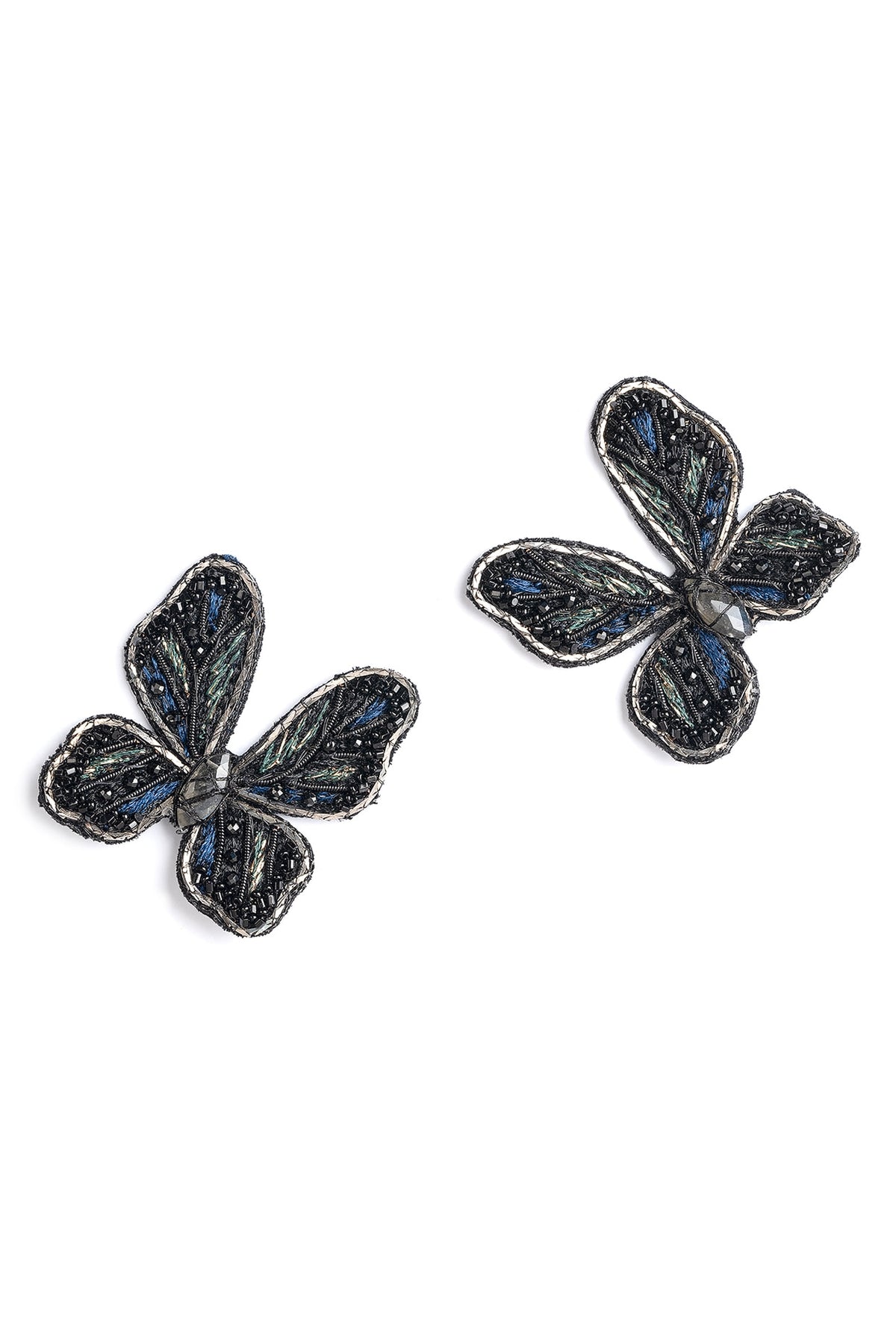 Black Glass Beaded & Metallic Thread Dangler Earrings