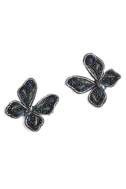 Black Glass Beaded & Metallic Thread Dangler Earrings