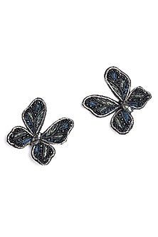 Black Glass Beaded & Metallic Thread Dangler Earrings