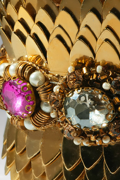 Gold Glass Beaded & Crystal Woven Bracelet