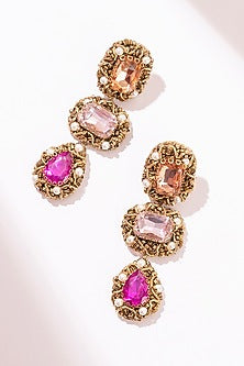 Pink Glass Beaded & Glass Crystal Dangler Earrings