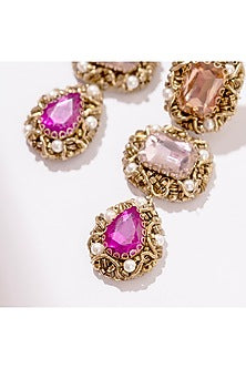Pink Glass Beaded & Glass Crystal Dangler Earrings