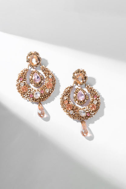 Multi-Colored Glass Beaded & Glass Crystal Dangler Earrings