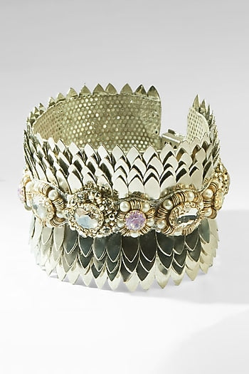 Gold Glass Beaded & Crystal Woven Bracelet