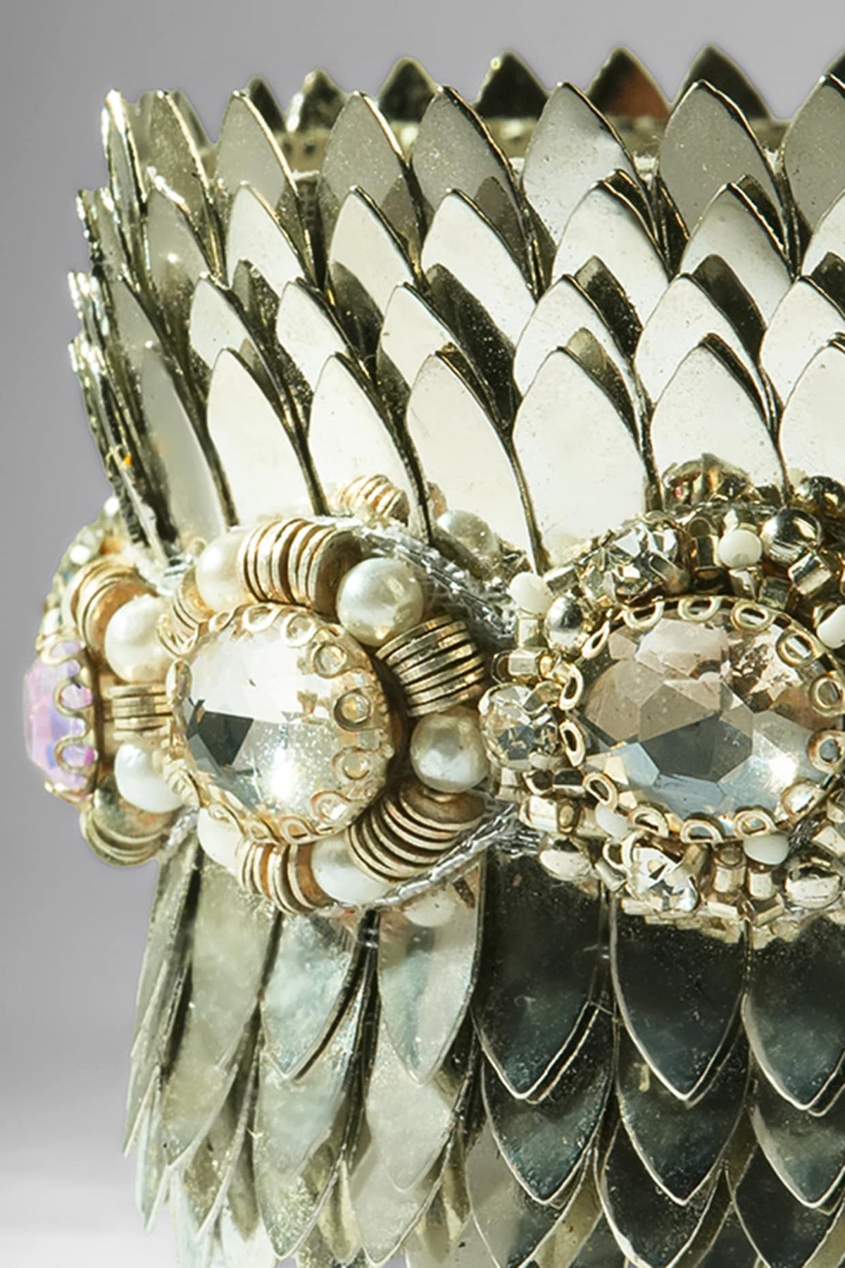 Gold Glass Beaded & Crystal Woven Bracelet