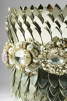 Gold Glass Beaded & Crystal Woven Bracelet