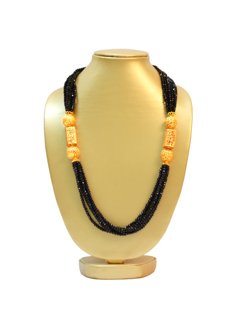 Black bead necklace with gold finish 