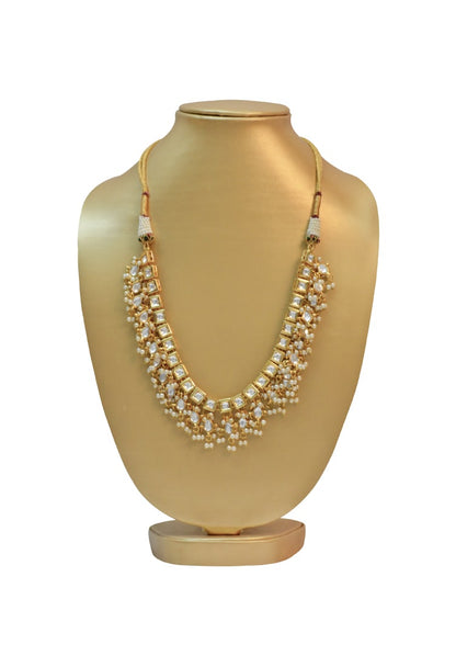 Gold plated necklace with square & teardrop kundan  