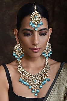 Gold Finish Kundan Polki Bridal Necklace Set