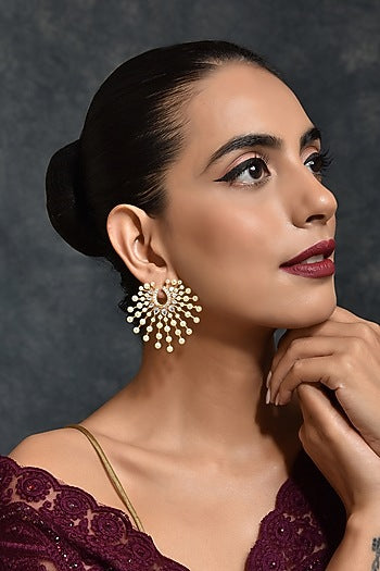 Gold Finish Pearl Stud Earrings
