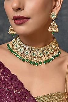 Gold Finish Handcrafted Necklace Set With Tumble Stones