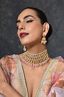 Gold Finish Kundan Polki Choker Necklace Set