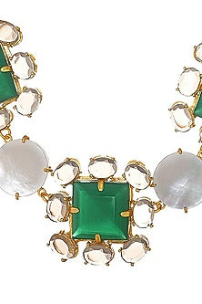 Gold Finish Green Onyx Choker Necklace