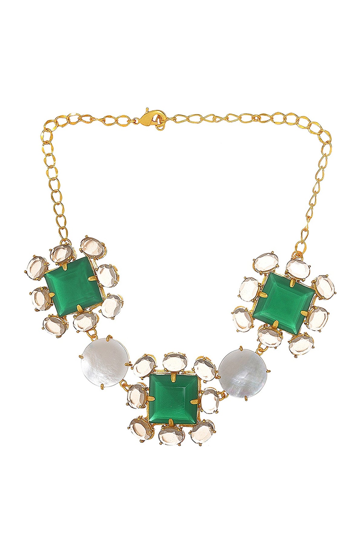Gold Finish Green Onyx Choker Necklace