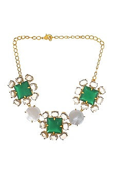 Gold Finish Green Onyx Choker Necklace