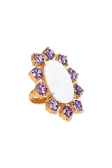 Gold Finish Amethyst & Mother Of Pearl Ring