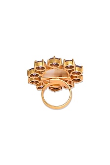 Gold Finish Amethyst & Mother Of Pearl Ring