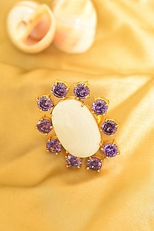 Gold Finish Amethyst & Mother Of Pearl Ring