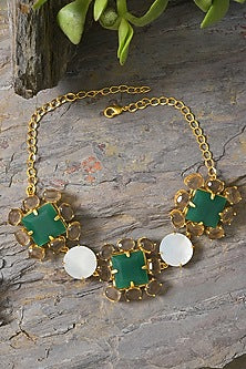 Gold Finish Green Onyx Choker Necklace