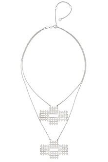 Silver Finish Handcrafted Layered " Riyaz" Dual Pendant Drop Long Necklace
