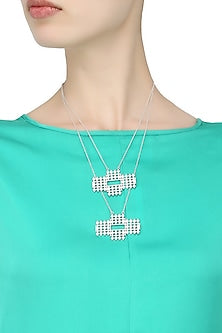 Silver Finish Handcrafted Layered " Riyaz" Dual Pendant Drop Long Necklace