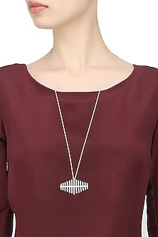 Silver Finish " Teevra" Vertical Bar Pendant Drop Long Necklace