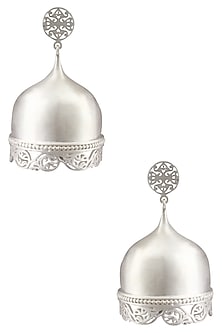 Silver Finish Handcrafted " Abhaya" Lattice Work Dome Danglers