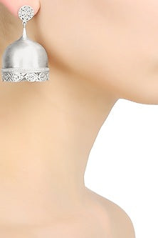 Silver Finish Handcrafted " Abhaya" Lattice Work Dome Danglers