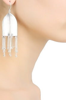 Silver Finish "Anila" Textured Dome Fringe Drop Danglers
