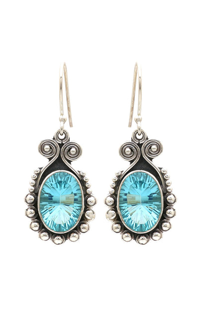 Oxidised Finish Blue Topaz Dangler Earrings In Sterling Silver