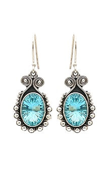Oxidised Finish Blue Topaz Dangler Earrings In Sterling Silver