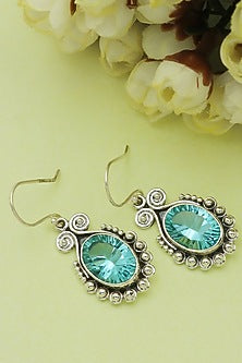 Oxidised Finish Blue Topaz Dangler Earrings In Sterling Silver
