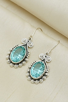 Oxidised Finish Blue Topaz Dangler Earrings In Sterling Silver