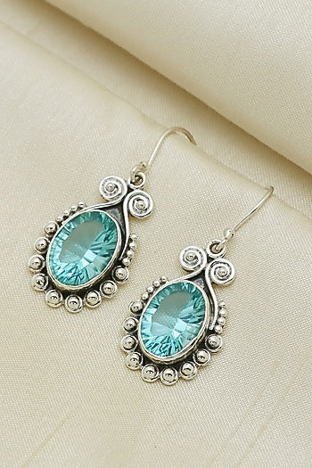 Oxidised Finish Blue Topaz Dangler Earrings In Sterling Silver