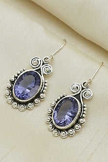 Oxidised Finish Iolite Dangler Earrings In Sterling Silver