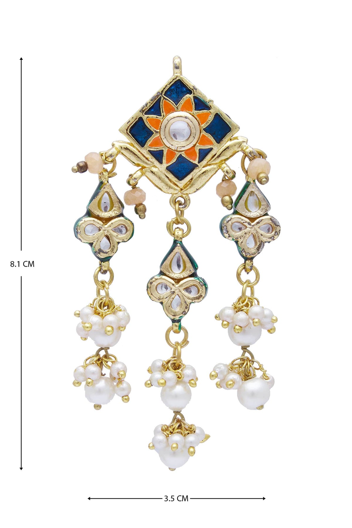 Gold Meenakari Kundan Pearl Danglers 