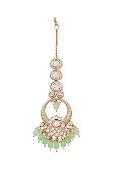 Gold Plated Maang Tikka With Mint Beads