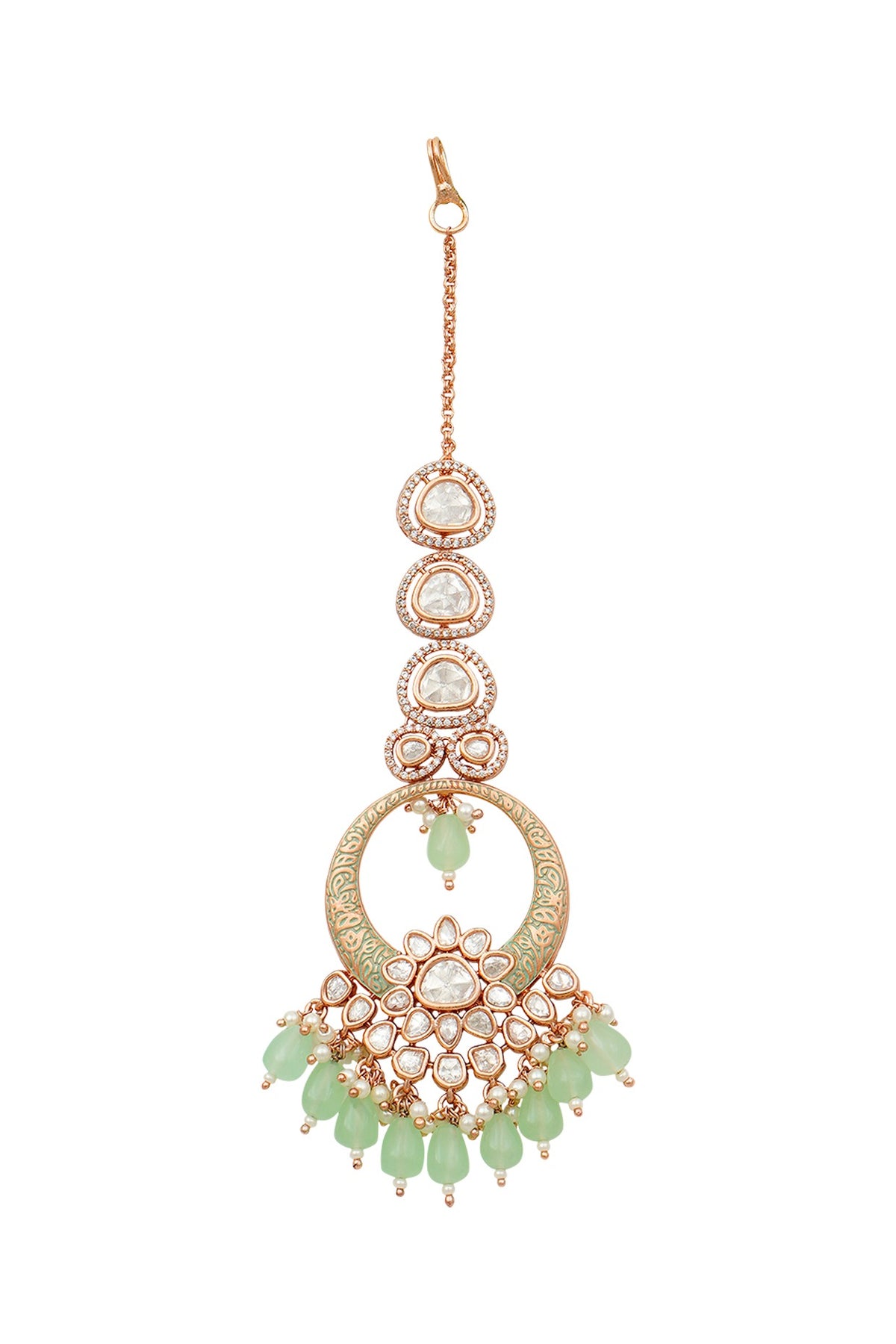 Gold Plated Maang Tikka With Mint Beads