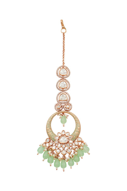 Gold Plated Maang Tikka With Mint Beads