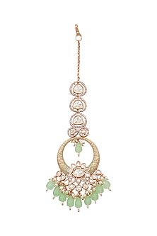 Gold Plated Maang Tikka With Mint Beads