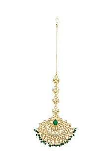 Gold Plated Floral Maang Tikka With Moissanite Polki