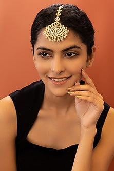 Gold Plated Floral Maang Tikka With Moissanite Polki
