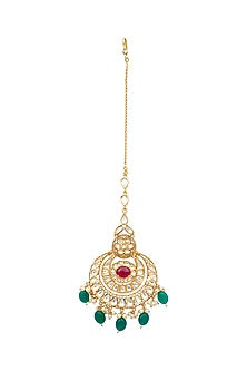 Gold Plated Maang Tikka With Kundan Polki