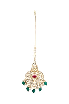 Gold Plated Maang Tikka With Kundan Polki