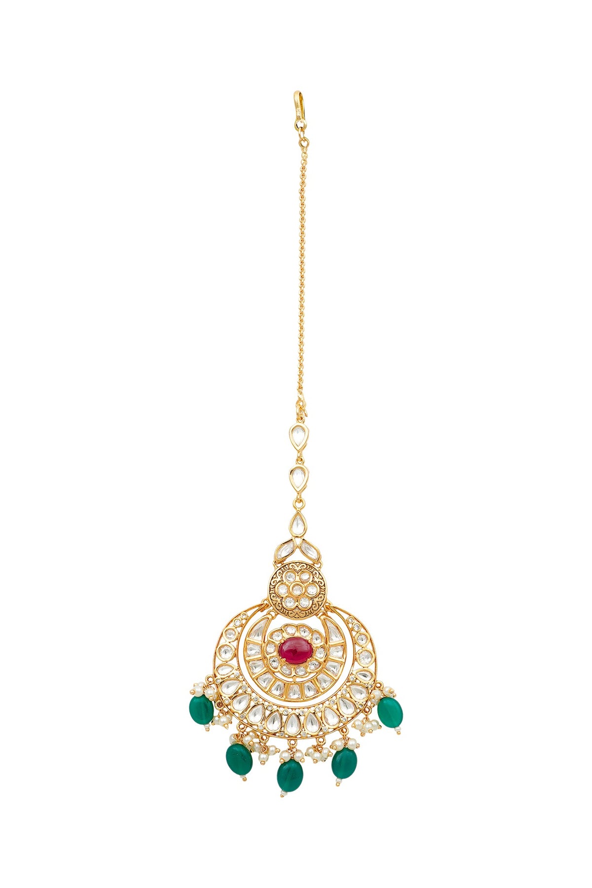 Gold Plated Maang Tikka With Kundan Polki