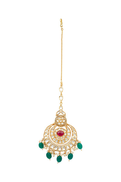 Gold Plated Maang Tikka With Kundan Polki