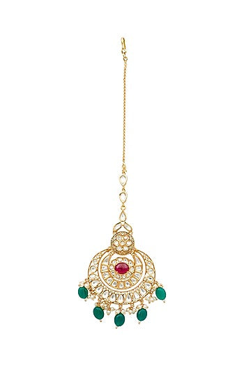 Gold Plated Maang Tikka With Kundan Polki