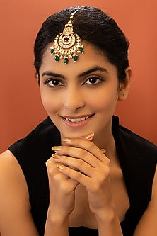 Gold Plated Maang Tikka With Kundan Polki