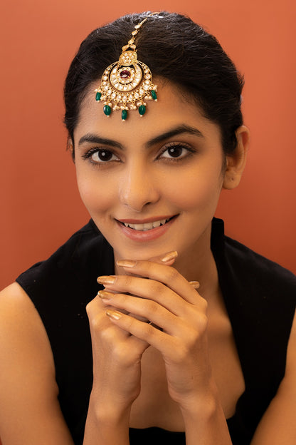 Gold Plated Maang Tikka With Kundan Polki